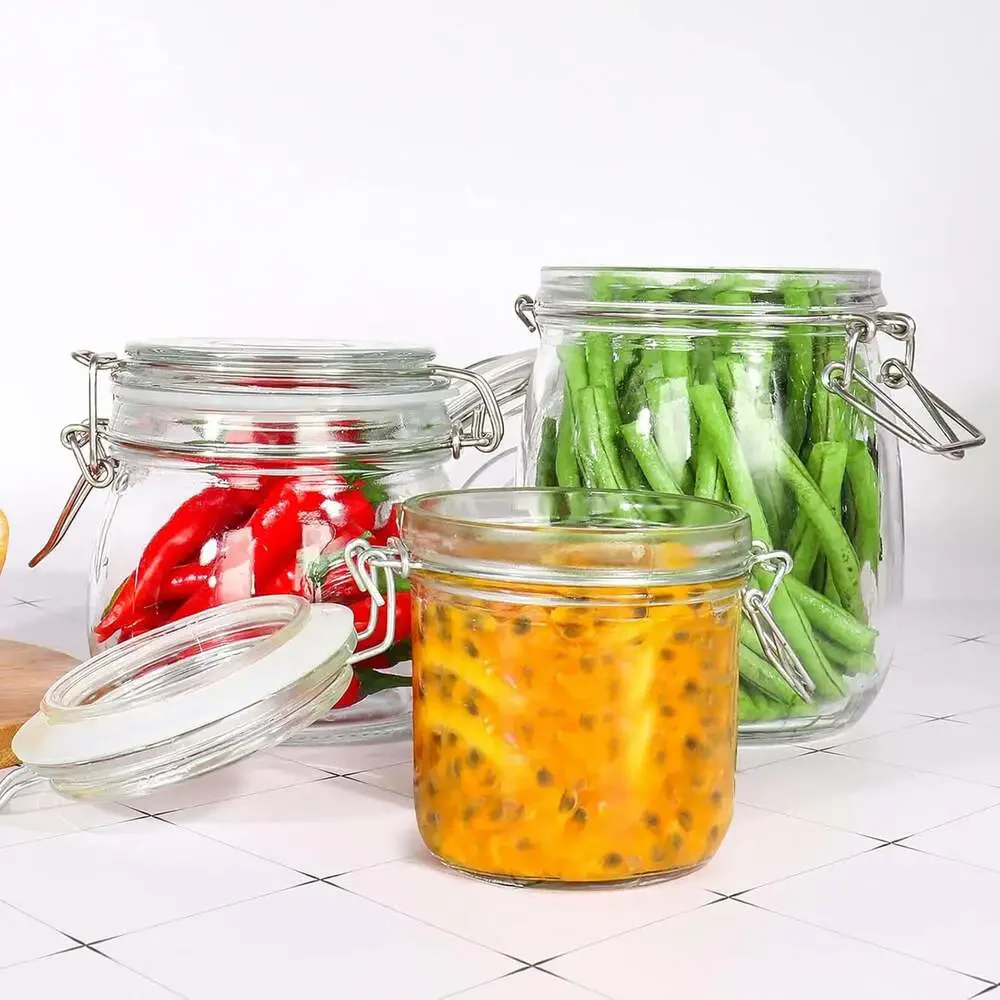 Glass Storage Jars 25Oz 750Ml with Airtight Lids Leak Proof Rubber Gasket